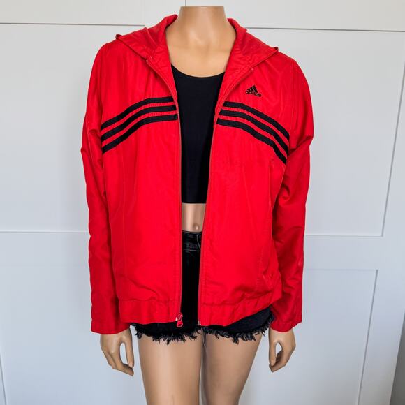 2004 Vintage Adidas-Lightweight Zip Up Hoodie Track Jacket-Red/Black-Size Medium - Picture 2 of 11